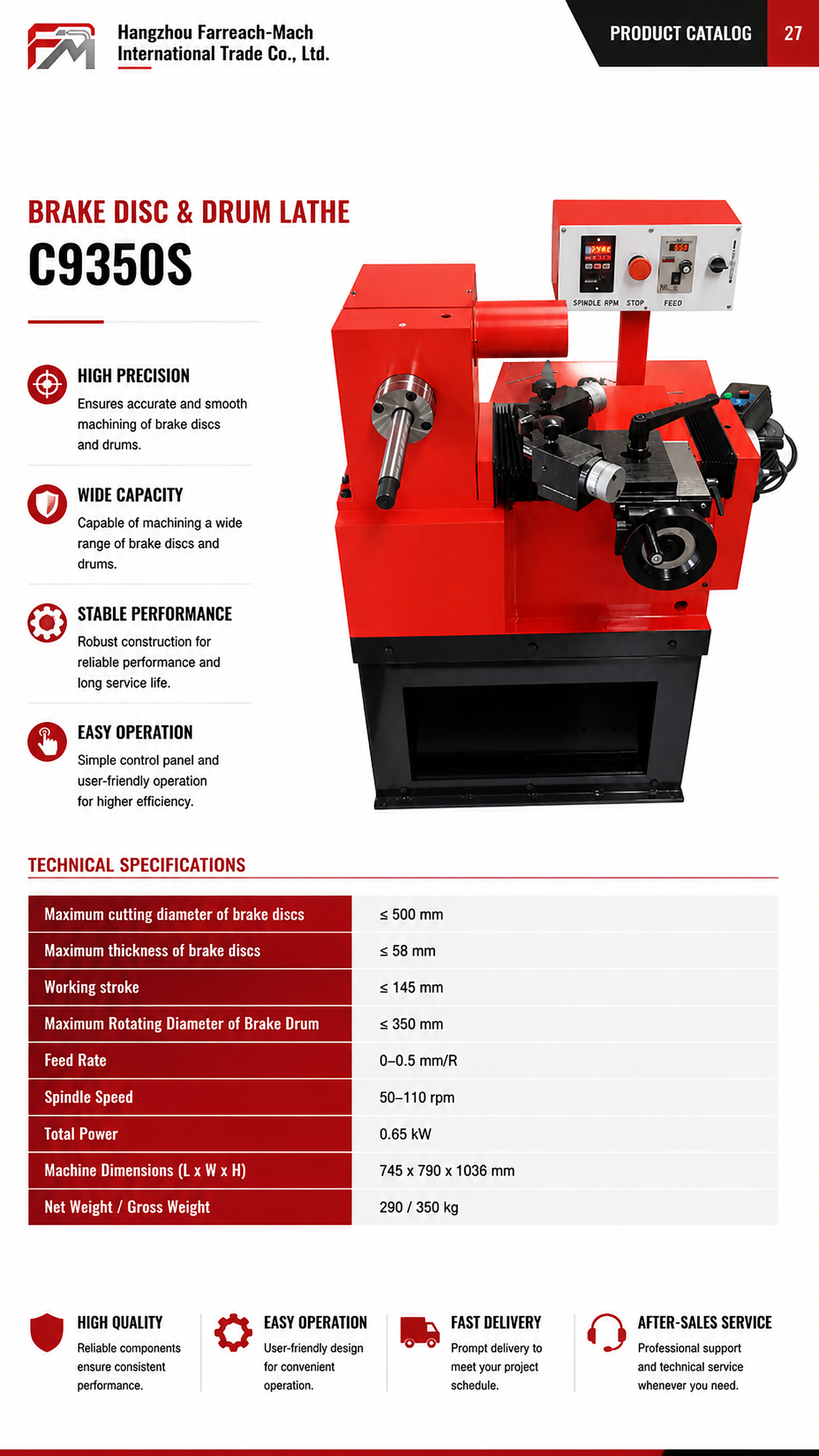C9350S original catalogue parameter page