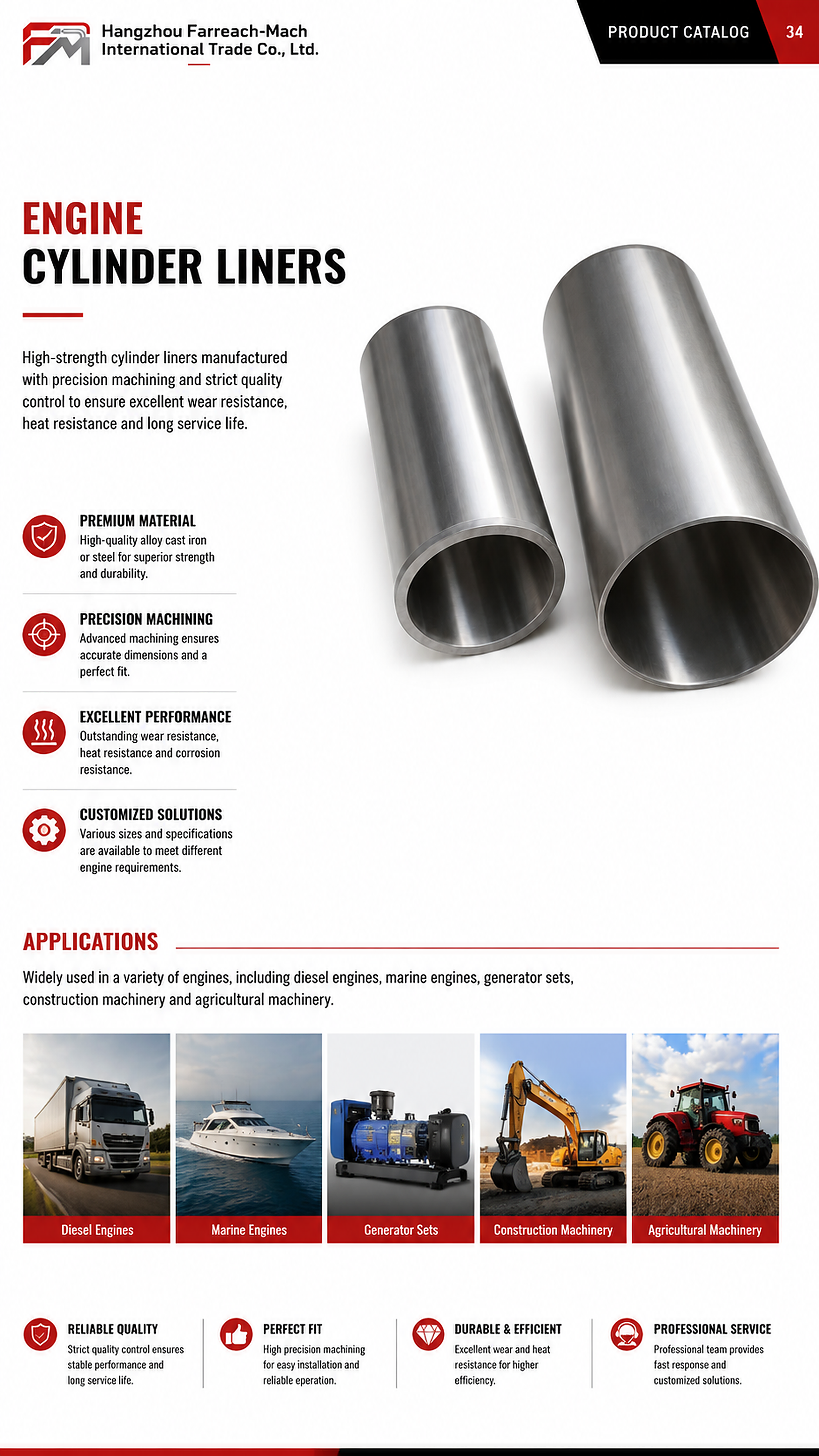 Engine Cylinder Liners original catalogue parameter page